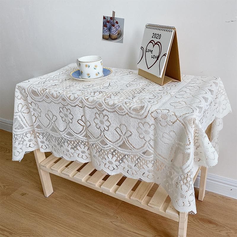 Lace Tablecloth Hollow Pattern Soft Comfortable Simple Lace Decorative Background Cloth for Home 120x120cm