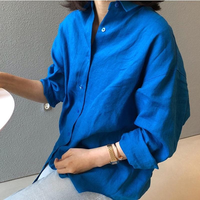 New Candy Color Shirt Jacket Korean Style Simple Cotton and Linen Mid-length Loose Large Size Long-sleeved Shirt for Women XL