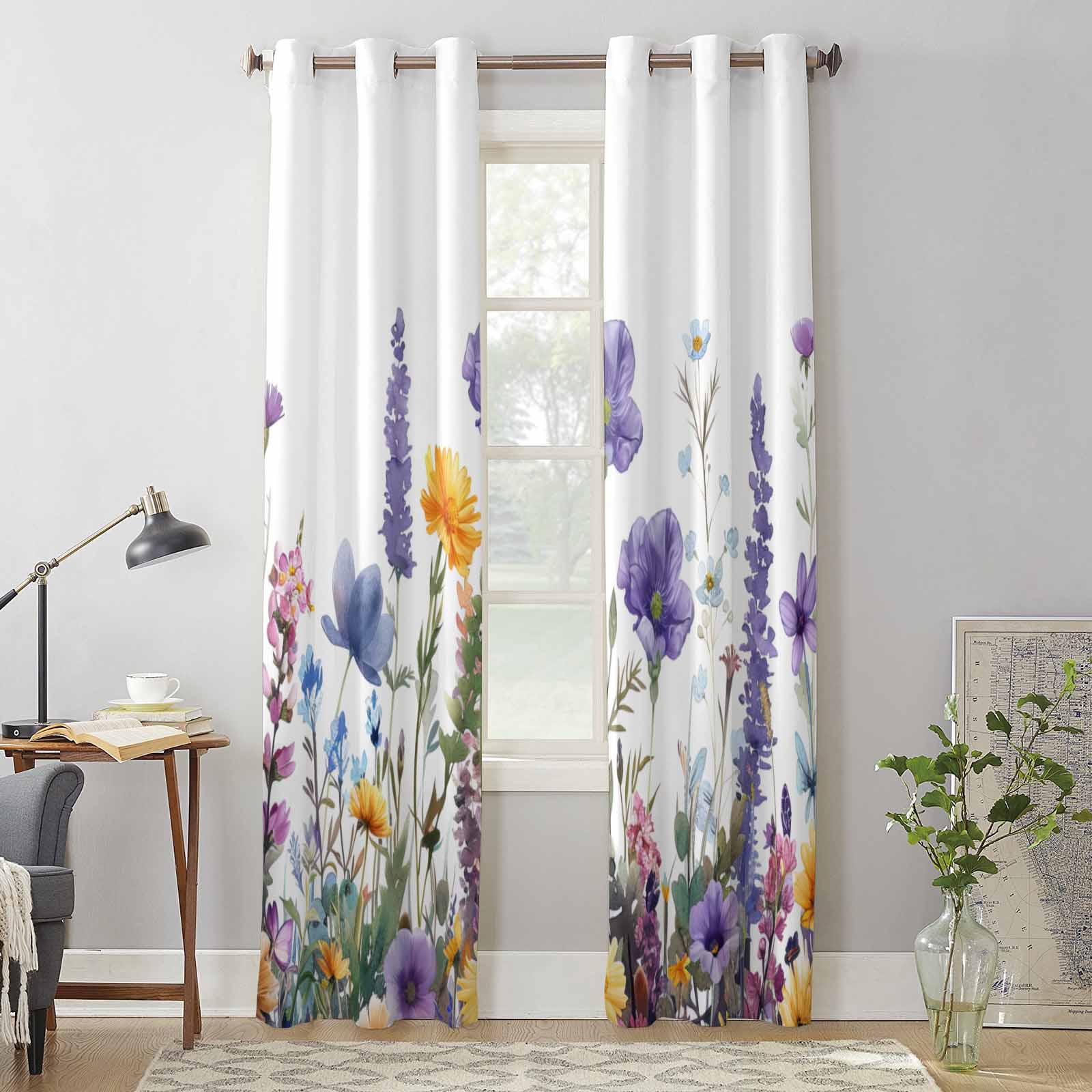Flower Plant Daisy Lavender Window Curtains for Living Room Luxury Bedroom Curtain Kitchen Blinds Drapes Curtains 135W x 60H(cm) x1