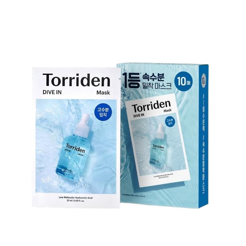 Torriden DIVE-IN Low Molecular Hyaluronic Acid Mask Deep Hydrating Sheet Mask 27ml x 10pcs