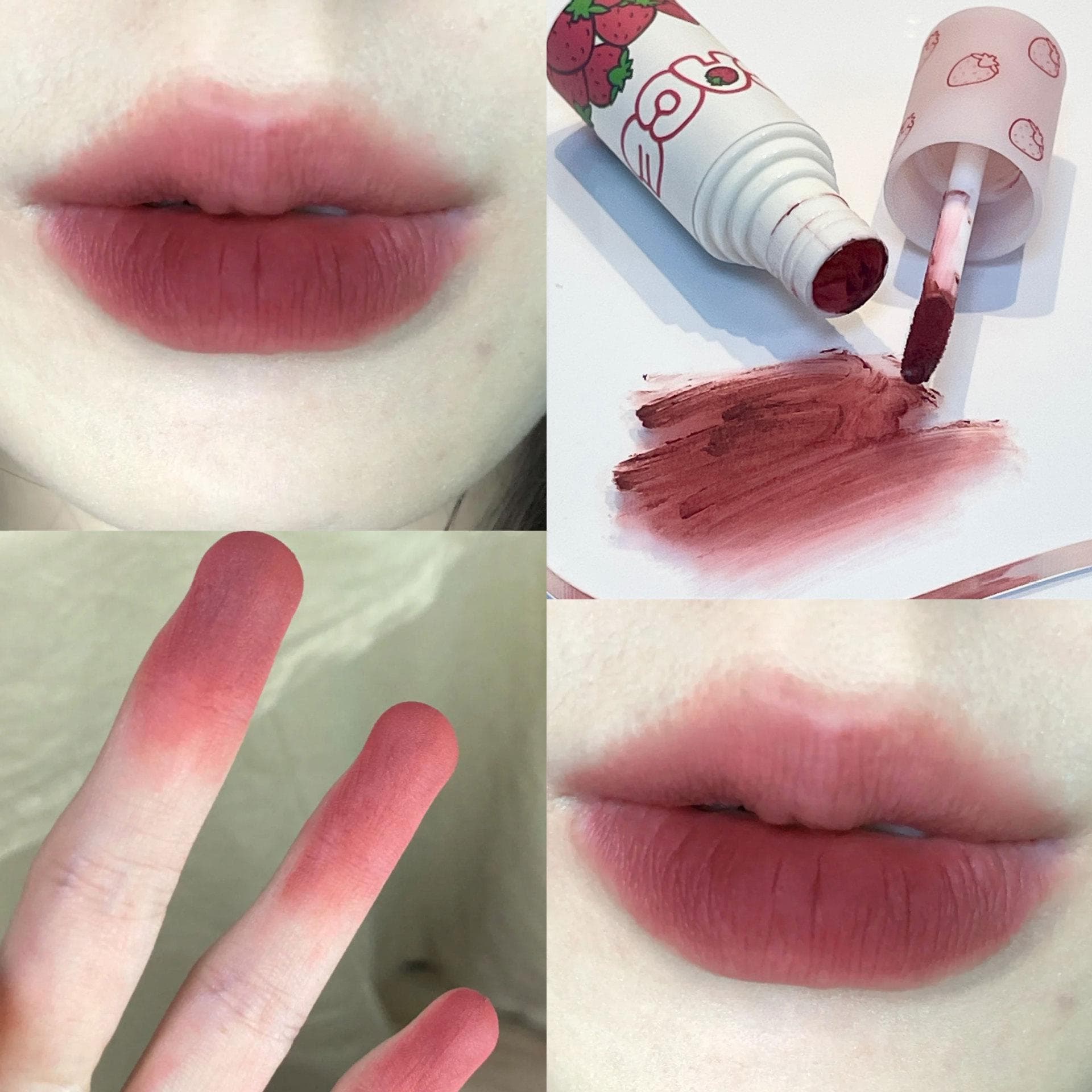Lovely Strawberry Lip Mud Clay Velvet Matte Lipstick Makeup Waterproof Long-lasting Smooth Red Lip Tint Pigment Lip Gloss