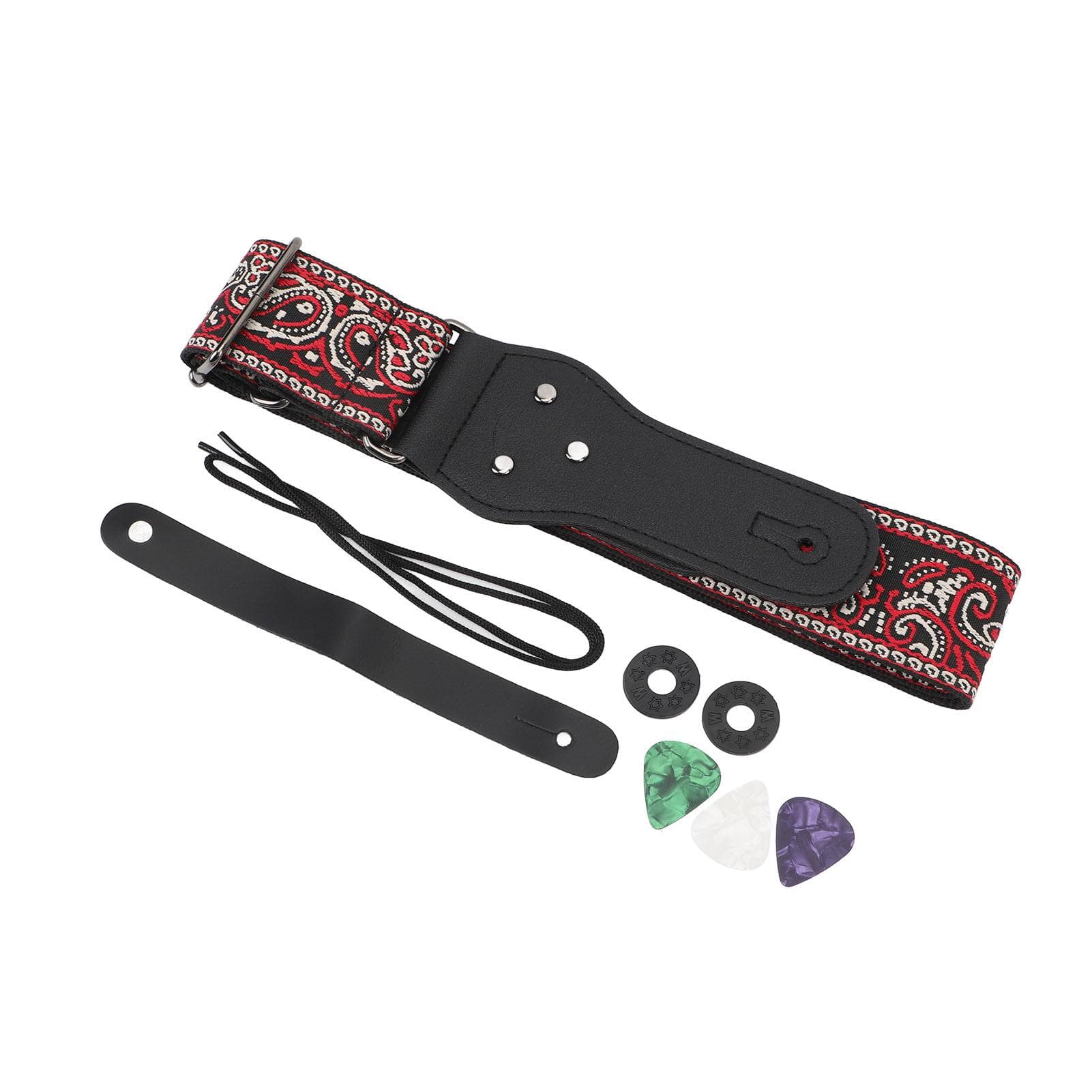 Guitar Strap Vintage Embroidered Pattern Length Adjustable Wide Guitar Belt for Acoustic Electric red