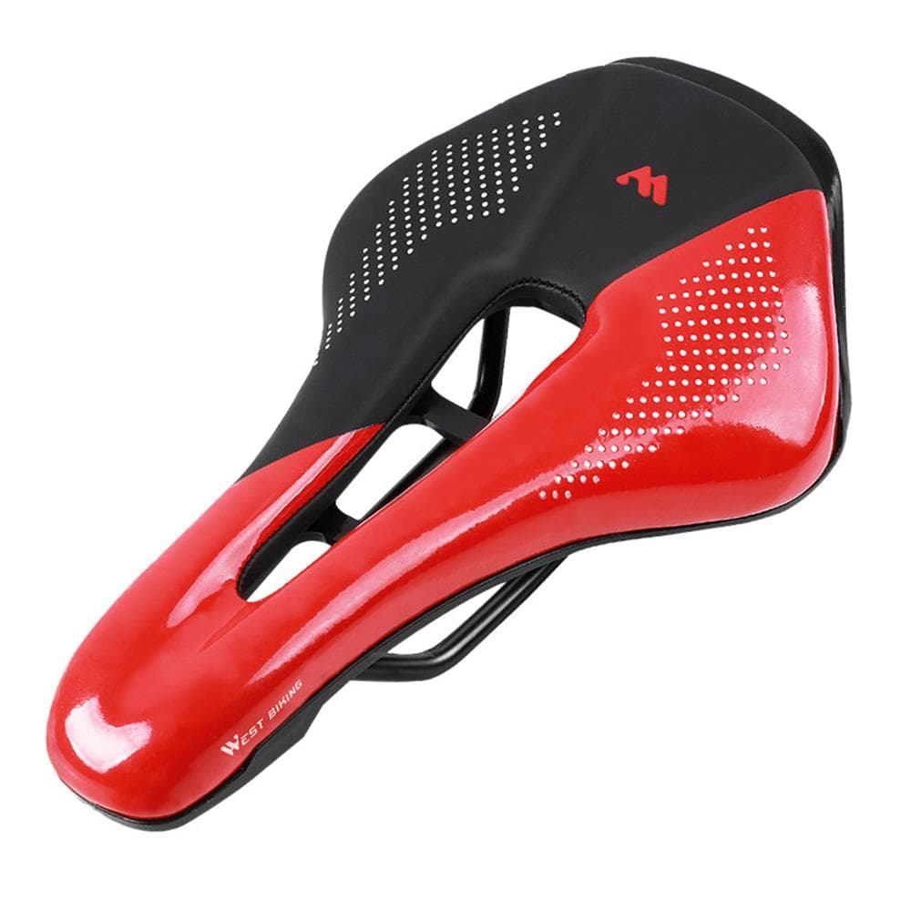 Bike Saddle Steel Rails Mountain Bicycle Seat Soft PU Leather Road MTB Bike Saddle Hollow black/red