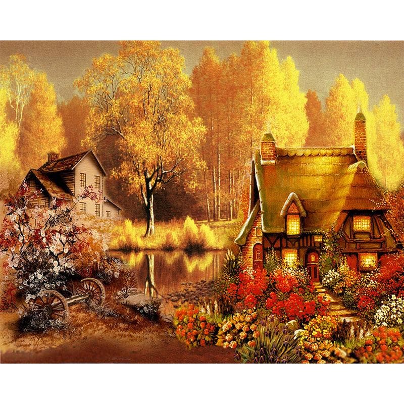 5D DIY Diamond Painting Landscape Lakeside Cross Stitch Diamond Embroidery Full Round Diamond 20X30CM