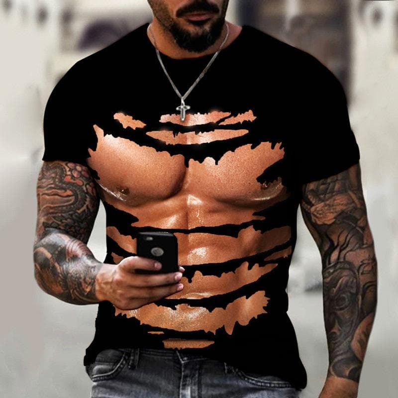 Muscle Men T-shirt Abdominal Muscle3D Printed Men's Fashion Personality Short Sleeve Summer Cool Streetwear Oversized Tops 2XL
