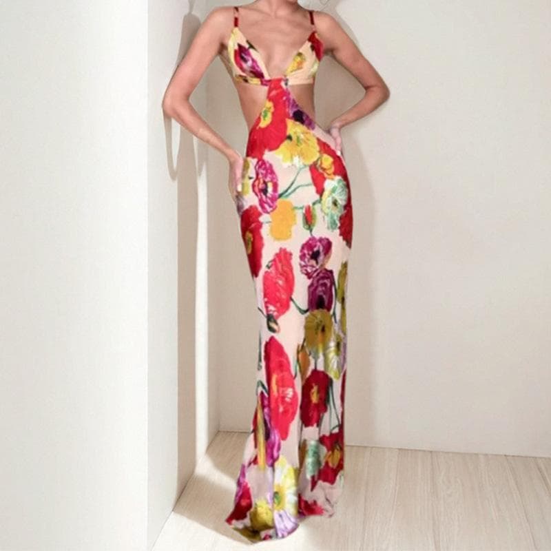 Spring New Women's Floral Fashion Sexy Slim Hip-packing Suspender Long Dress for Women 3XL