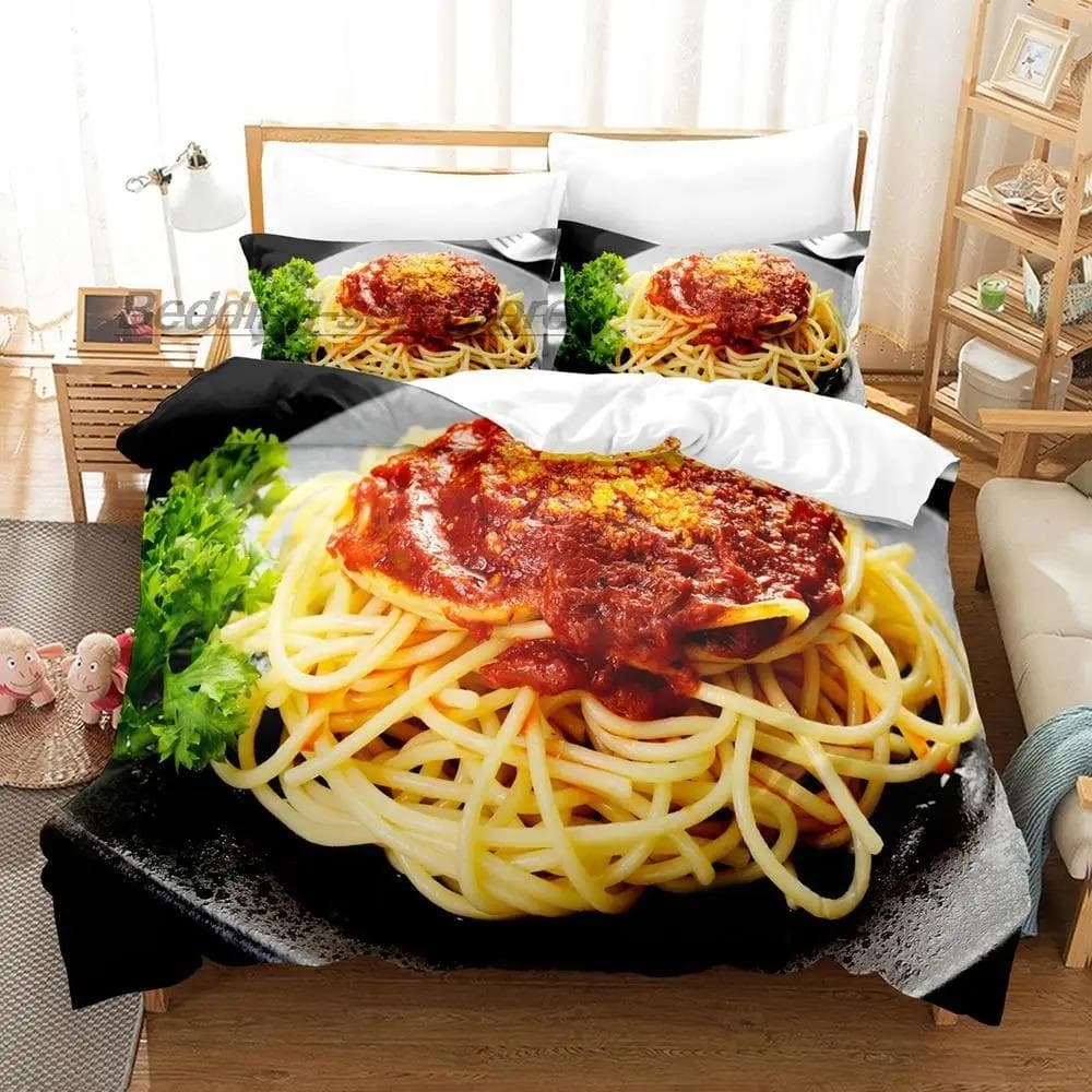Gourmet Spaghetti Italian Bedding Set Single Twin Full Queen King Size Bed Set Aldult Kid Bedroom Duvetcover Sets 3D Food AU King 240x210cm