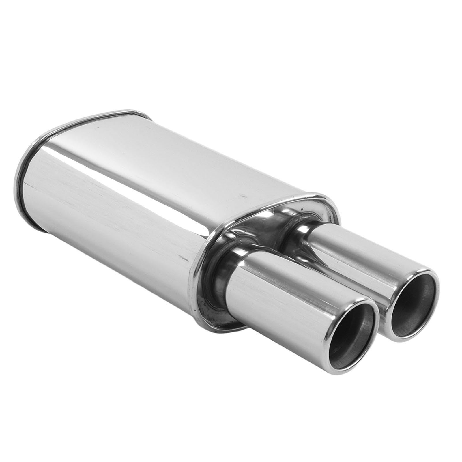 Car Exhaust Muffler Pipe 63mm 2.5in Inlet Double Outlet Stainless Steel Polished Universal