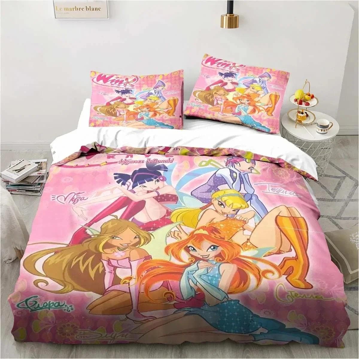 3D Print Winx Saga Club Bedding Set Duvet Cover Bed Set Quilt Cover Pillowcase Comforter king Queen Size Boys Adult Bedding Set US Twin 173x218cm