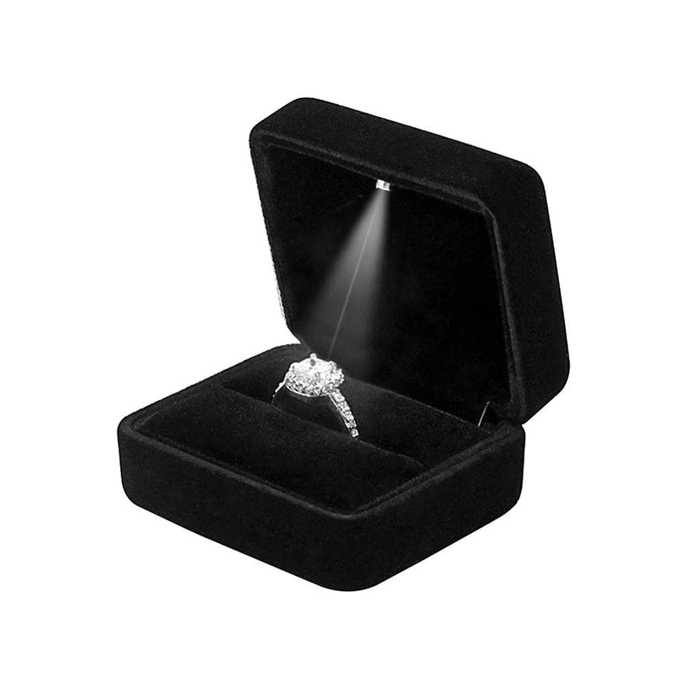 Velvet Jewelry Box with LED Light Glowing Ring Box for Exhibition Engagement black