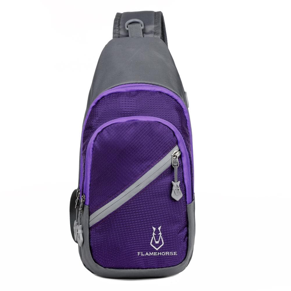 Crossbody Sling Bag Ultra-Lightweight Water Resistance Nylon Chest Shoulder Bag with Earphone Hole purple