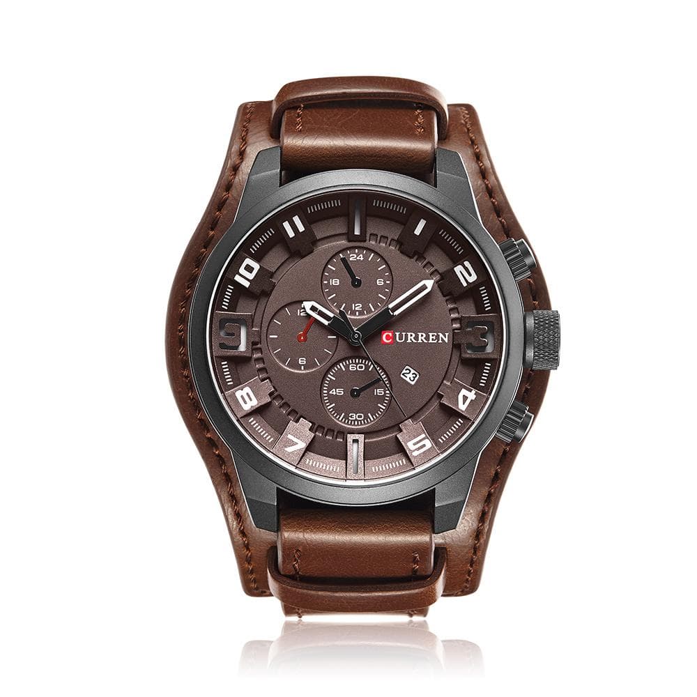CURREN 8225 Quartz Fashion Watch Man Watch Top Brand Calendar Leather Strap Business Military Dual brown