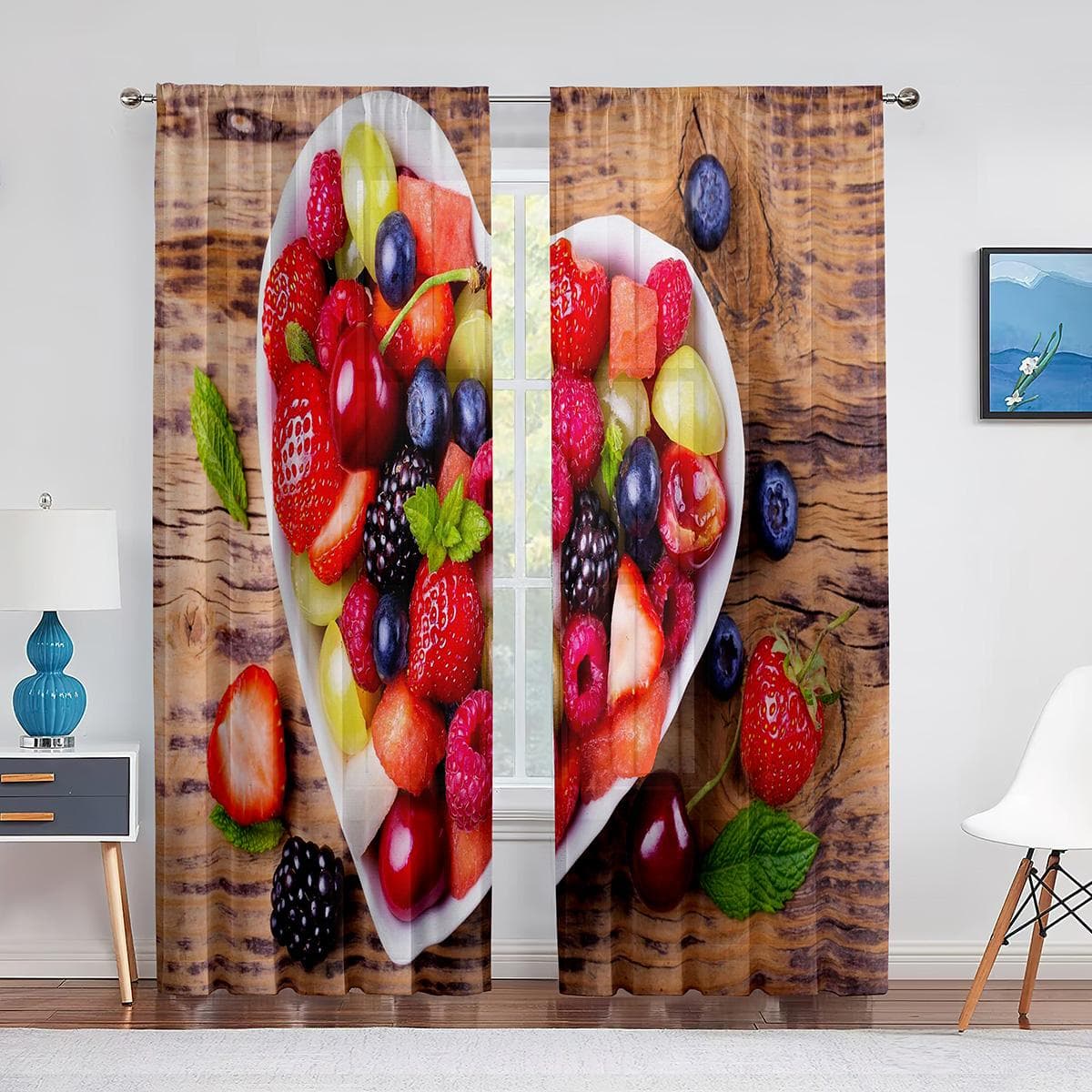 Fruits Colorful Food Pattern Sheer Curtain for Living Room Voile for Window Blinds Bedroom Decor Tulle Drape Kitchen Curtains 1 PCS W100XH250cm&Grommet Top