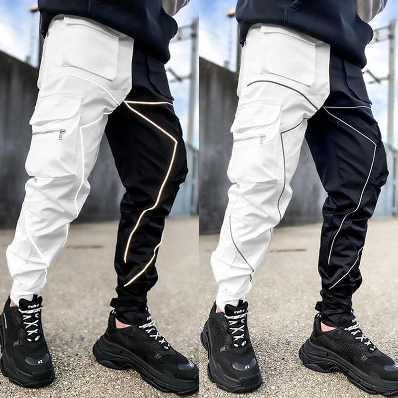 Spring men's casual trousers loose large size work trousers men's tide card drawstring leg opening velcro sports trousers man XL