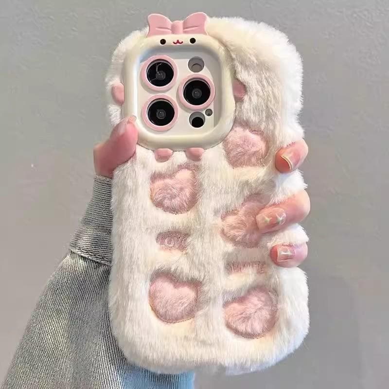 Autumn and Winter Embroidered Plush Suitable for IPhone 16 Mobile Phone Case Creative Love Apple 15pro Anti-fall I14 Protective Case iPhone16proMax