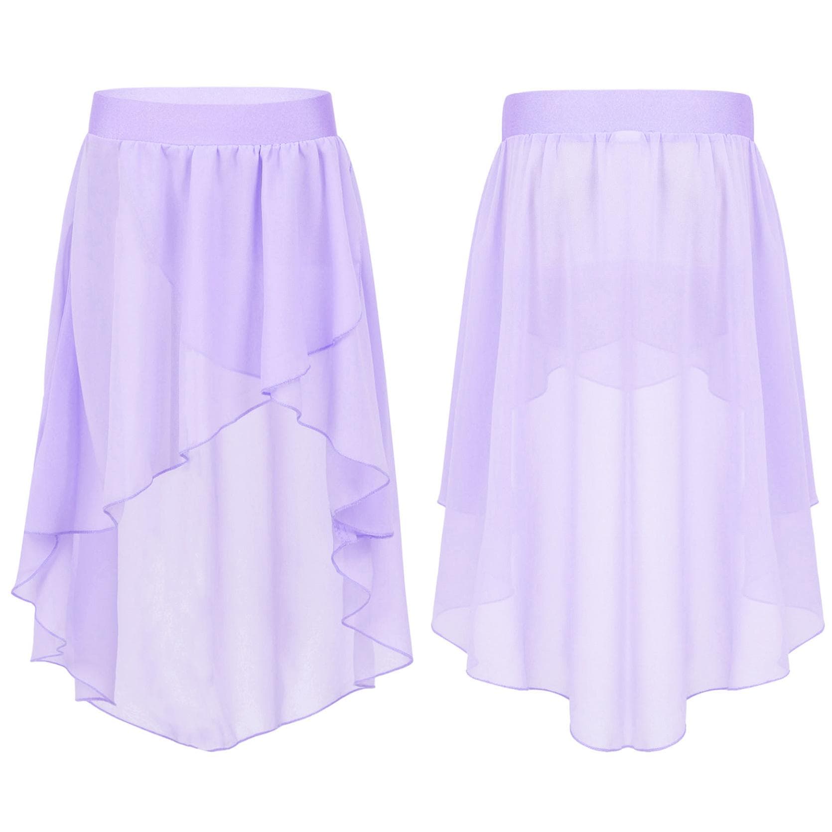 Girls High-Low Ballet Wrap Skirt Elastic Sheer Chiffon Side-Dip Asymmetrical Tutu Studio Practice Performance Costume 7-8 Years lavender