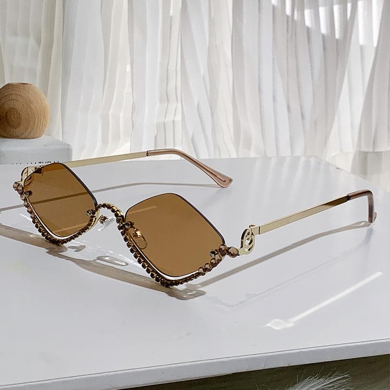 New Rhinestone Half Frame Sunglasses Women Exaggerated Color Diamond Glasses Fashion Accessories 90306-1