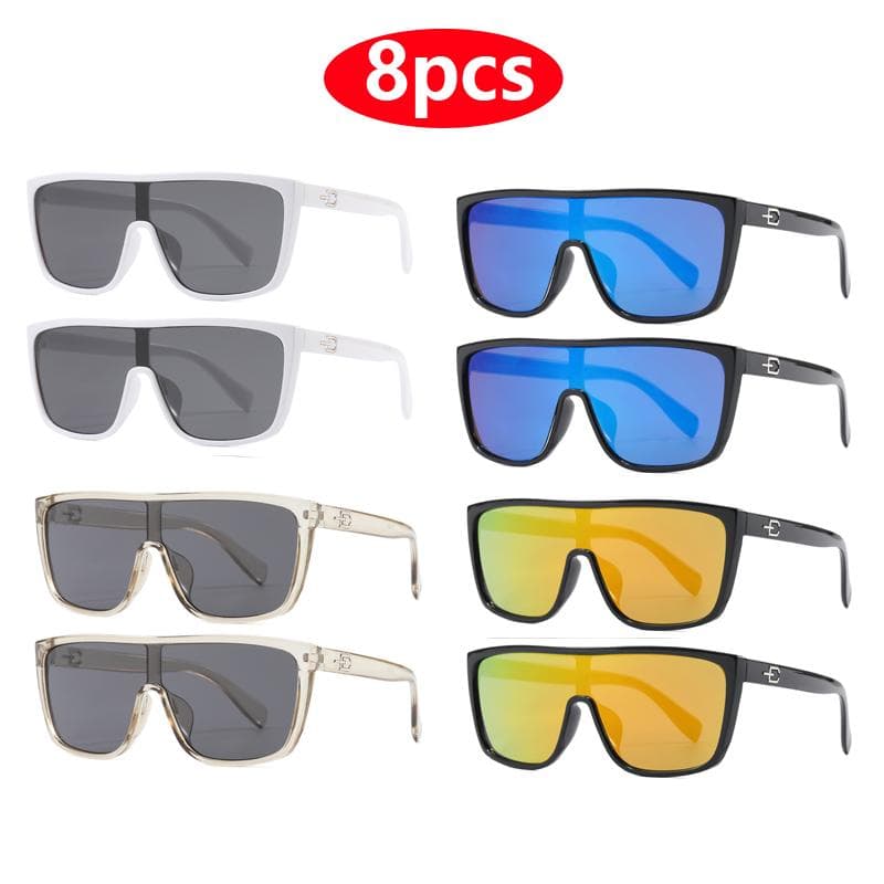 8pcs Square Sunglasses Women Men One Piece Goggle Fashion Sun Glasses Outdoor Eyewear Cycling Driving Shades Sports