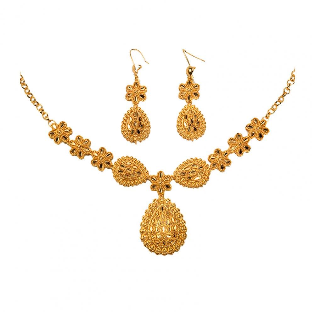 1 Set Necklace Earrings Set Hollow Out Water Drop Golden Alloy Symmetric Polished Prom Party Wedding Party Bride Jewelry Set golden