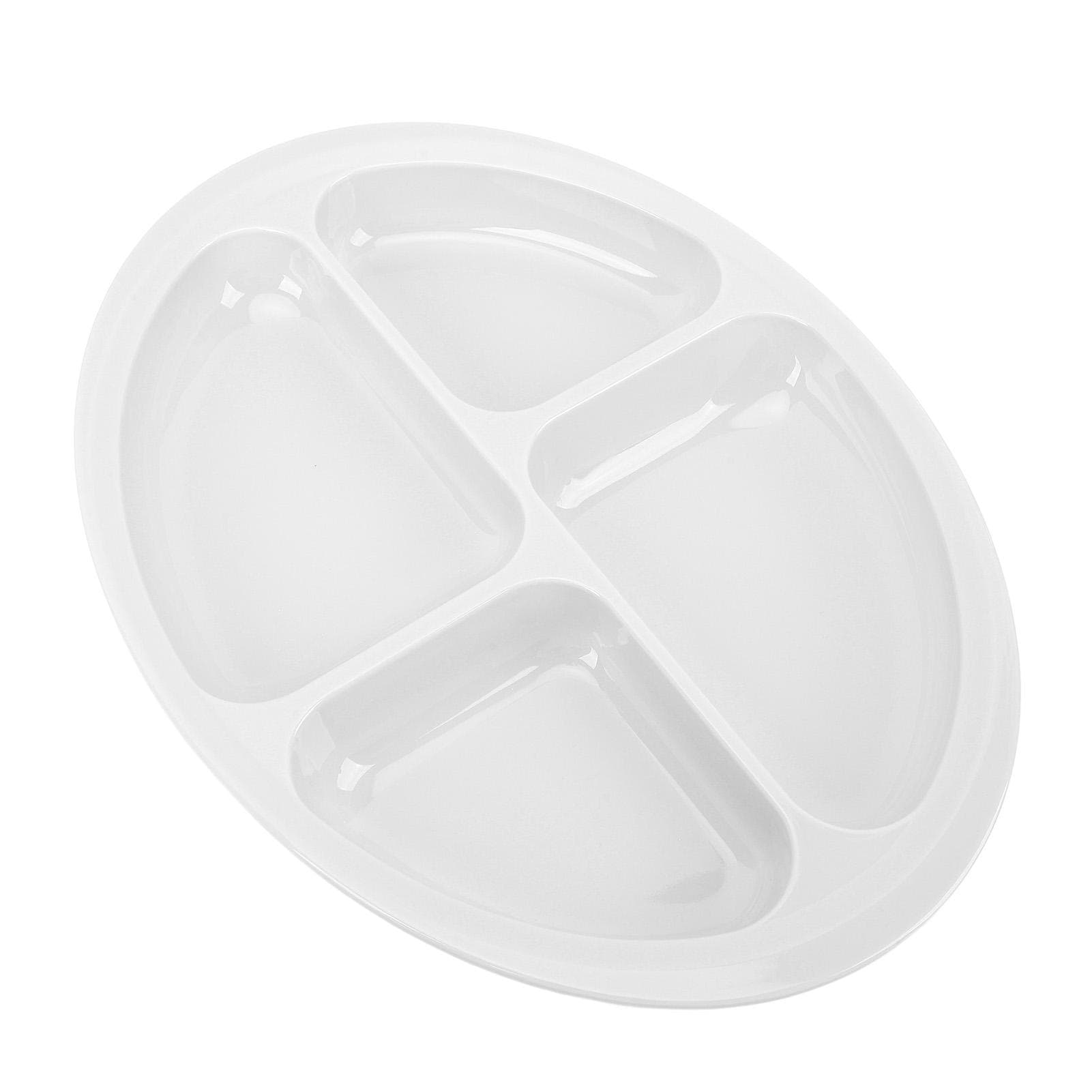 Divider Plate 4 Compartments Anti Slip Mat Round Portion Control Section Plate for Children Elderly white