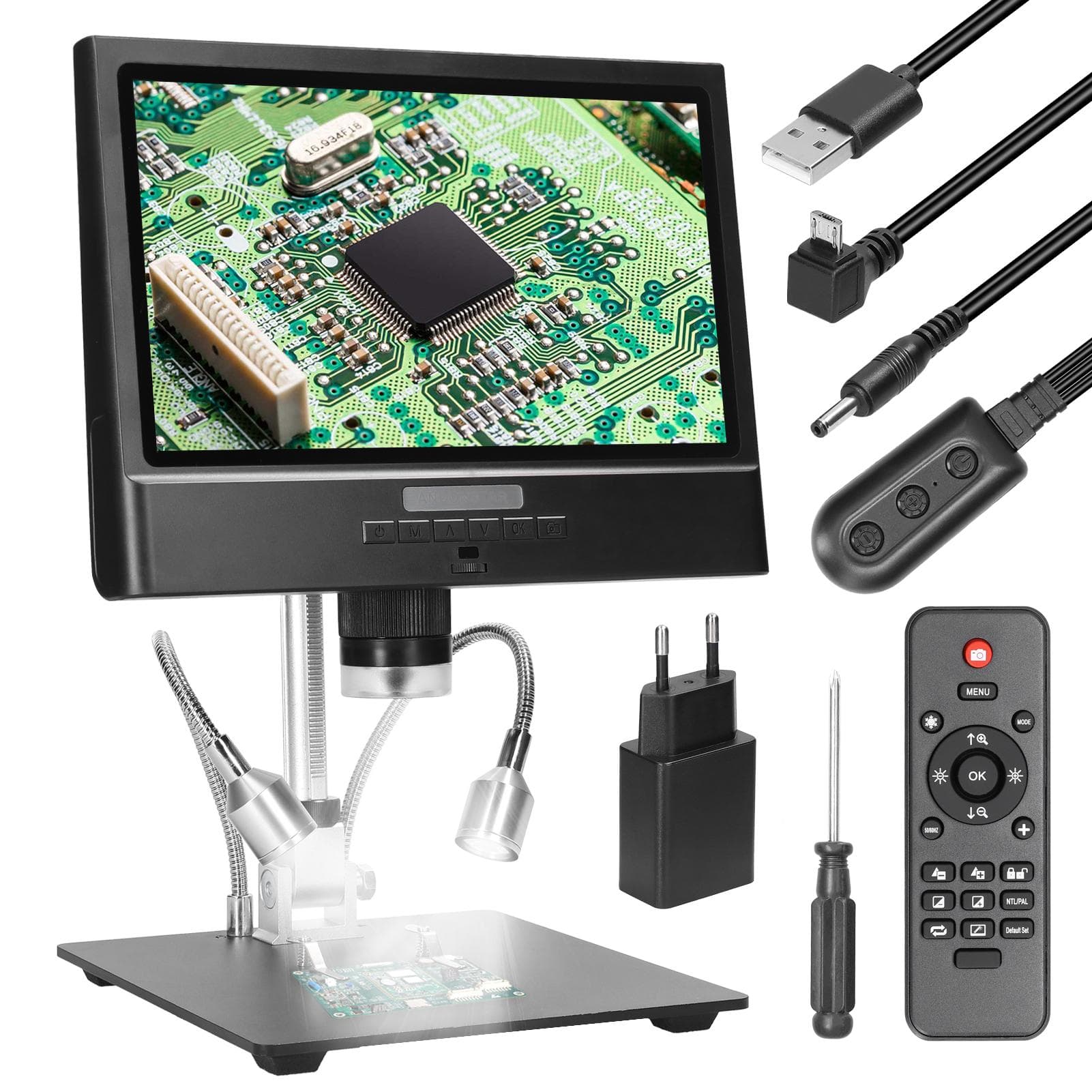 Professional Digital Microscope 1080P 10inch LCD Display 4X Digital Zooming Magnification Soldering EU Plug multicolour
