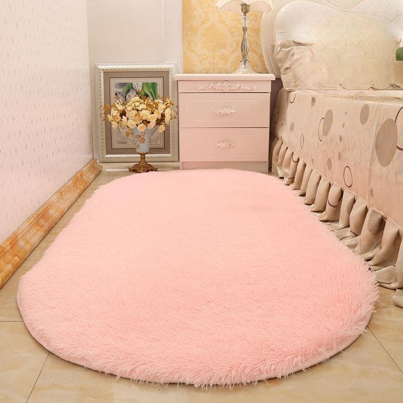 Oval Fluffy Carpet Shaggy Rug Bedside Mat Cute Colorful Living Room Rug Long Hair Carpet Home Decoration 60x200cm pink