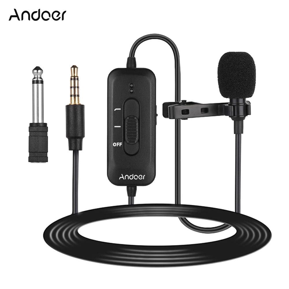 AD-M2 Omni-directional Clip-on Lavalier Microphone 3.5mm Plug Condenser Mic with 6.5mm Audio black