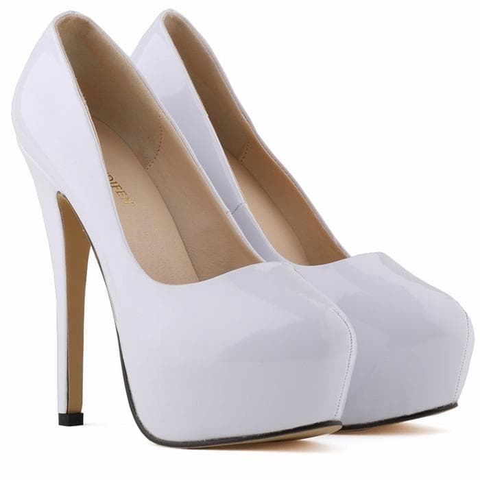 Big Size High Heels Cross-dresser Unisex Men's Hot Drag Queen Party Court Shoes Flock Concealed Pumps Platform Pointed Toe Plus SM Gay  Shoes 43 white