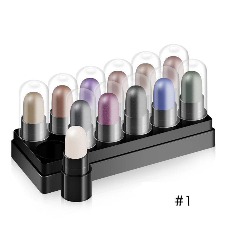 Eyeshadow Stick Set 12 Colors Waterproof Long Lasting Glitter Shimmer Eye Shadow Pen Highlighter Stick Eye Makeup Tools