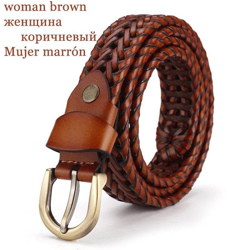 Woven belt genuine leather women's straps man belts Wide girdle Male cow skin vintage fashion brand 110cm green