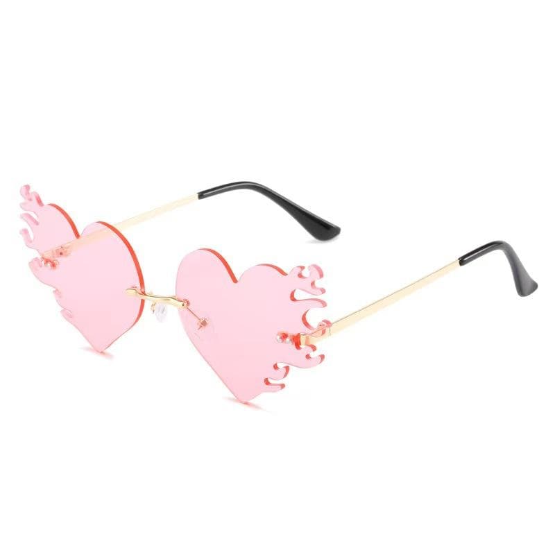 New Rimless Heart Sunglasses Metal Frame Unisex Flame Sun Glasses for Women Men Party Travel Fashion MULTI