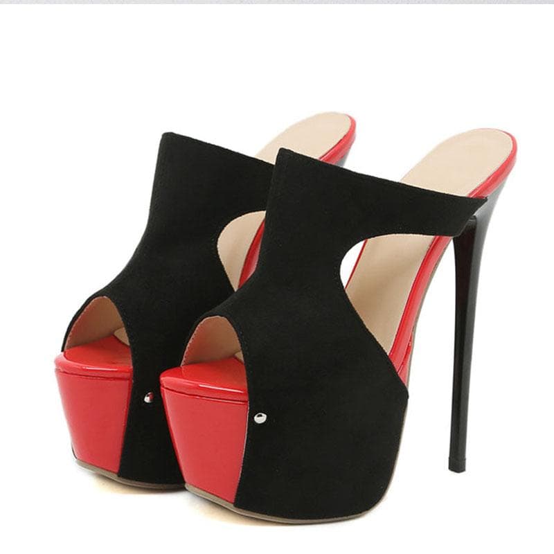 Liyke Summer Peep Toe Extreme High Heels Sexy 16CM Slippers For Women Rivet Design Platform Sandals Party Pole Dance Shoes Pumps 35 black