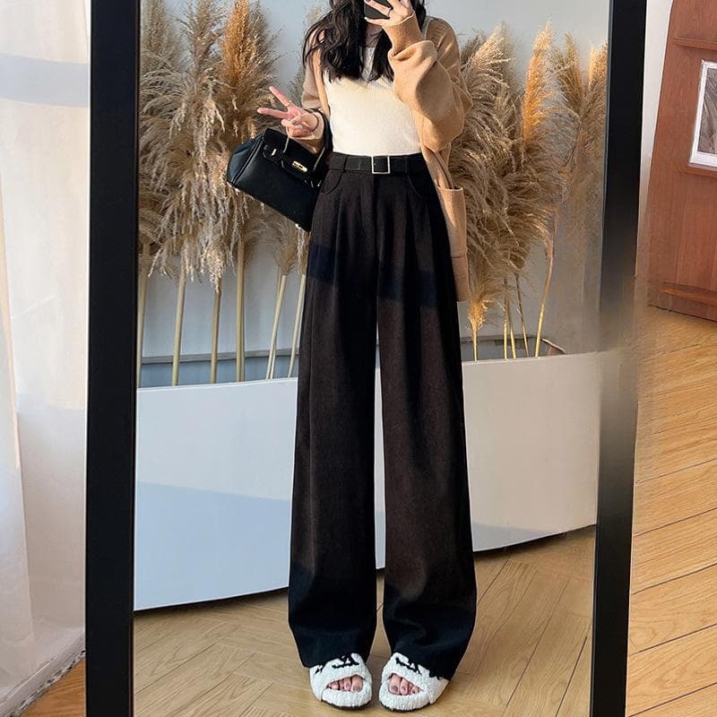 Spring and Autumn New Skinny Straight Casual Pants High Waist Dropping Wide Leg Pants XL