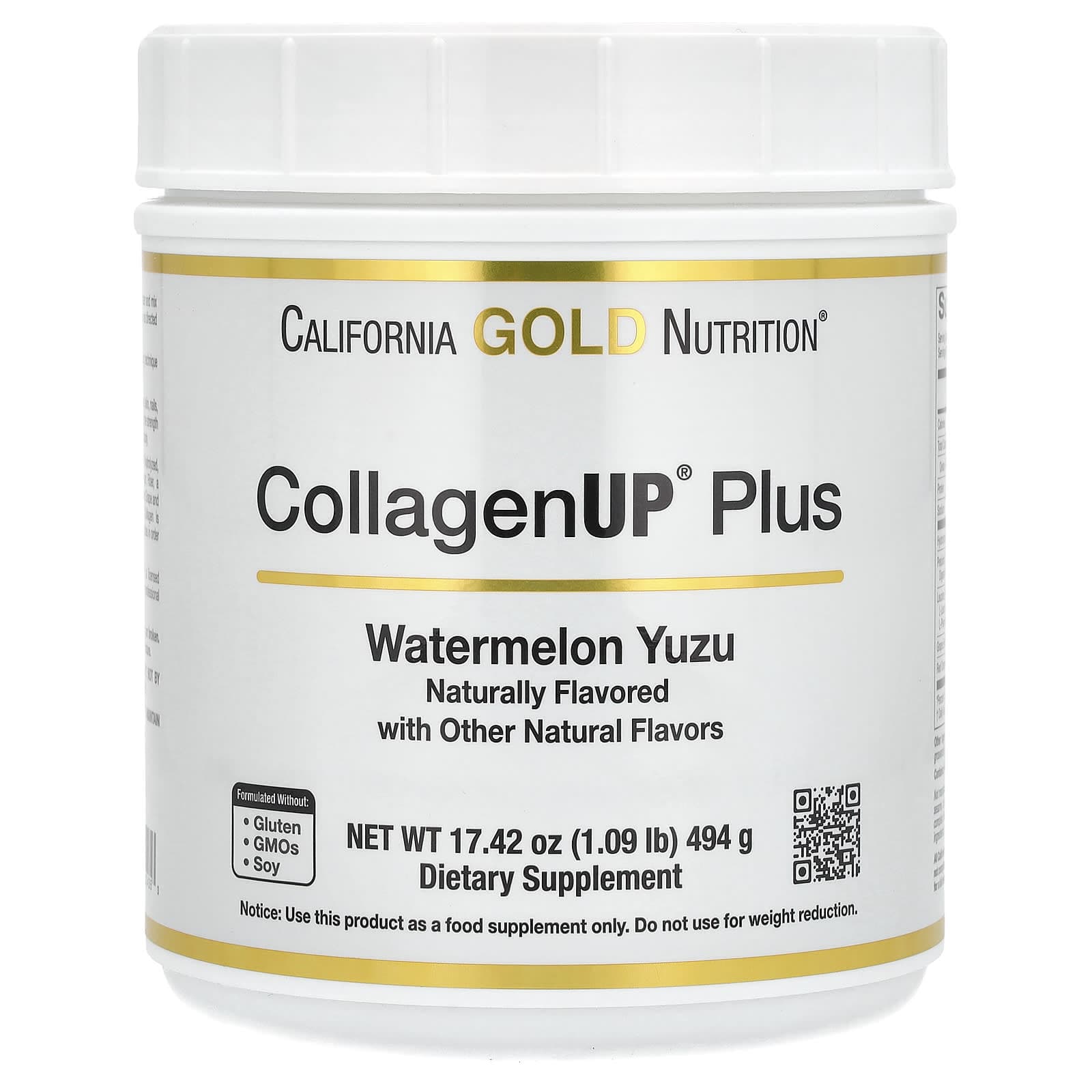 California Gold Nutrition CollagenUp Plus, Marine Collagen, Fiber, Watermelon Yuzu, 1.09 lb