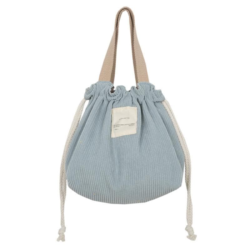 Lunch Bag Corduroy Canvas Lunch Box Drawstring Picnic Tote Eco Cotton Cloth Small Handbag Dinner Container Food Storage Bags blue