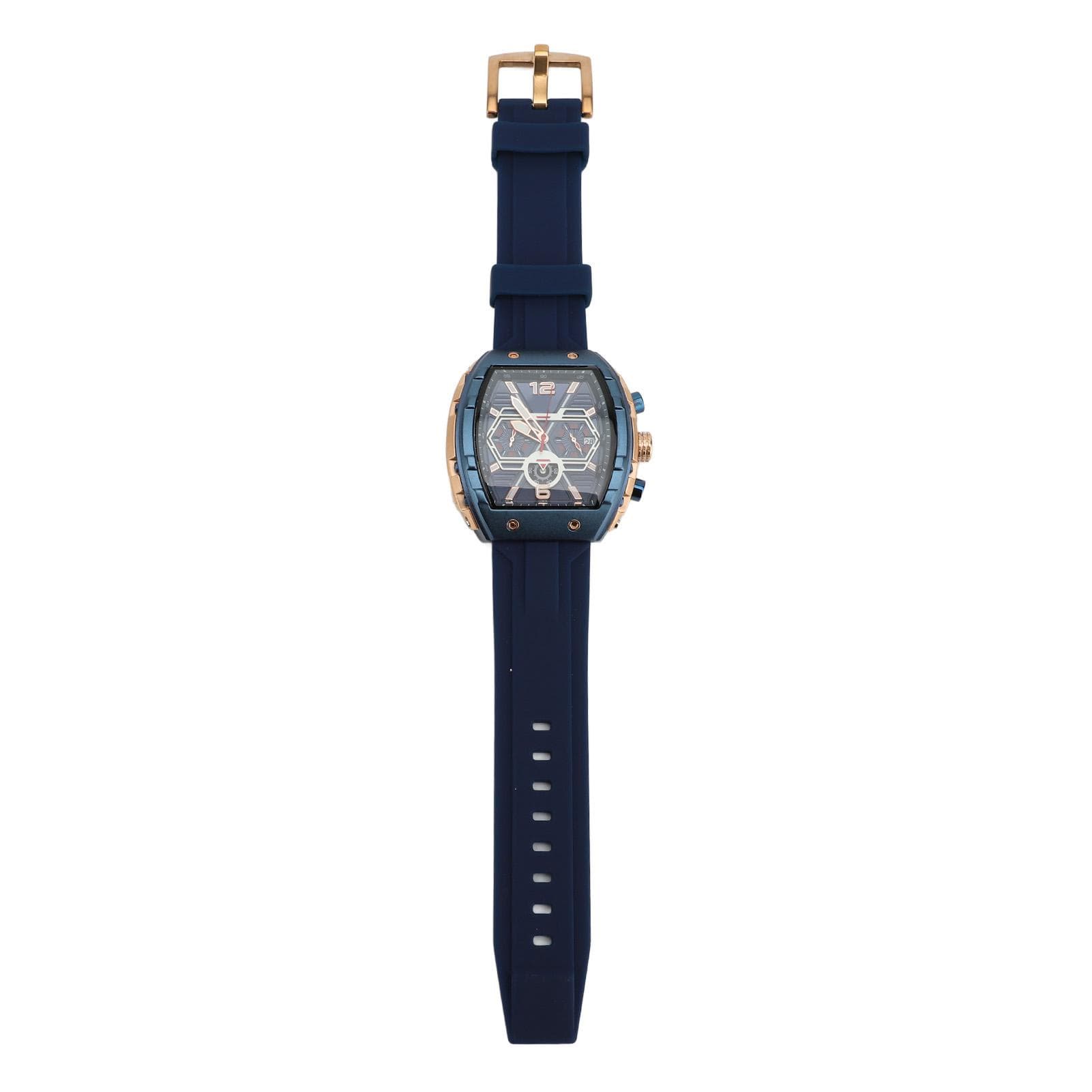Men Multifunctional Quartz Watch Large Dial Silicone Strap Water Resistant Wristwatch Quartz Watch blue