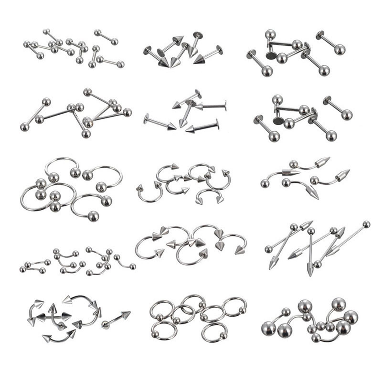85pcs Body Jewelry Piercing Lot Stainless Steel Nose Horseshoe Lip Tongue Eyebrow Tragus Body silver