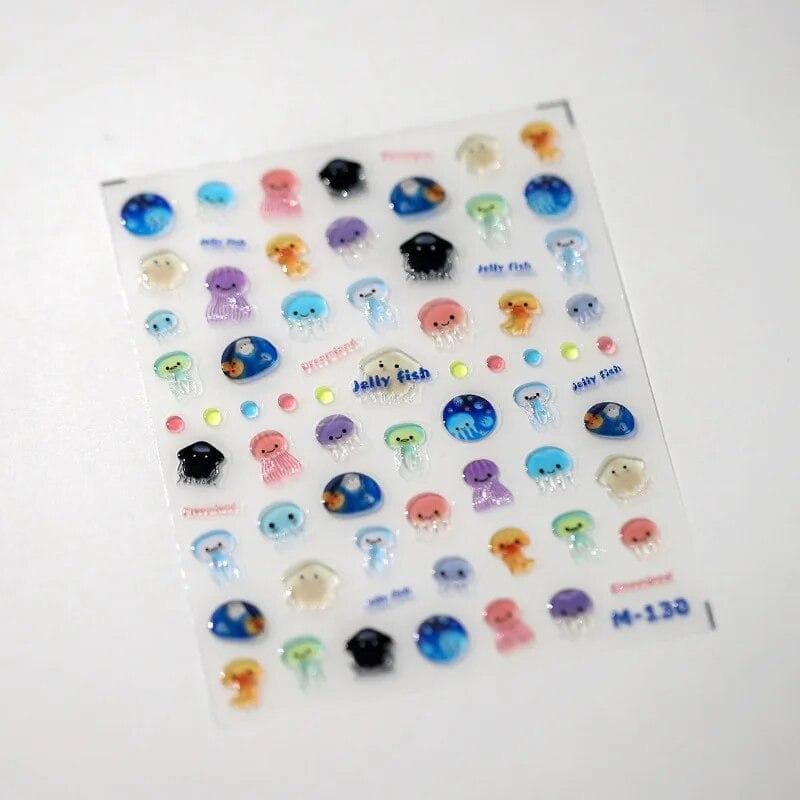 Cute Jellyfish Nail Stickers Adhesive Slider Decals Candy Jelly Colors 3D Nail Art Sticker Decal Manicure Decoration