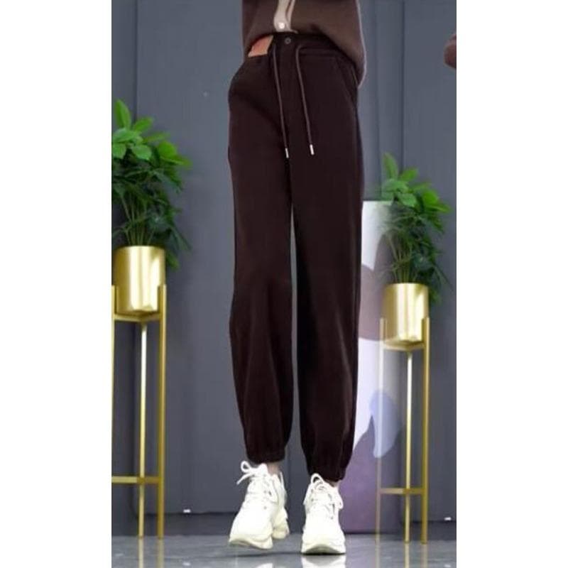 Plush Plus Velvet Thickened Autumn and Winter Large Size High Waist Wear Warm Casual Foot Ties Sports Harunwai Pants Trousers Women's Clothing M