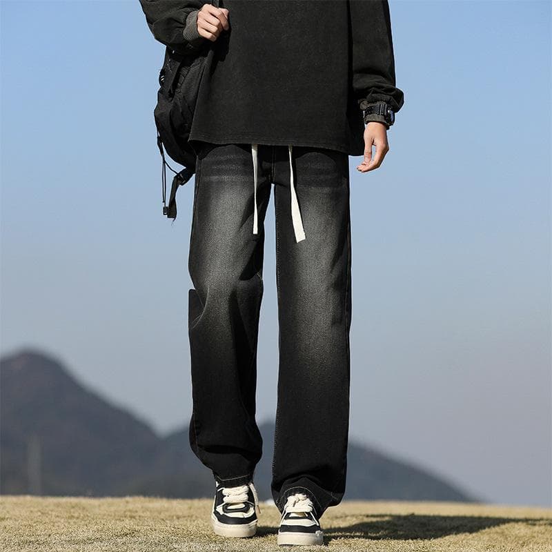 Wide-legged Jeans Men's New Spring and Autumn Trousers Loose Draped Aged American Retro Washing Straight Pants 3XL