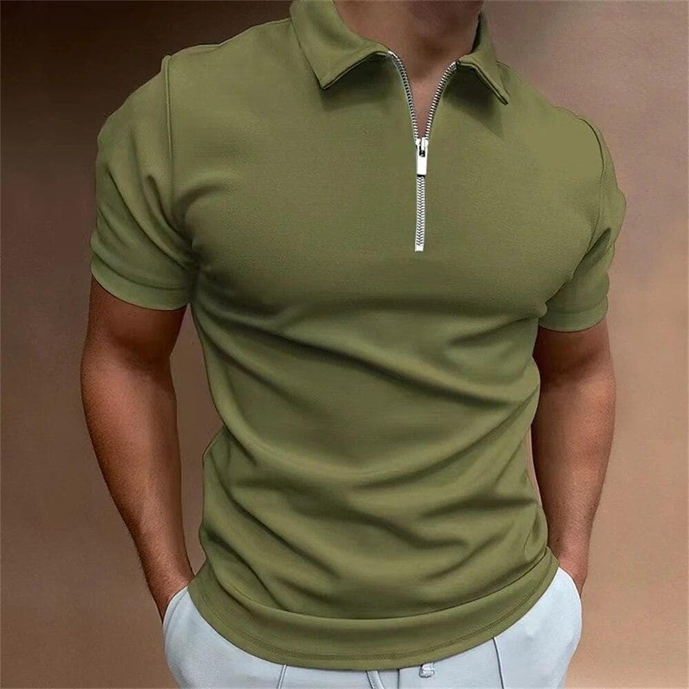 Simple Polo Shirt For Men Solid Golf Clothing Daily Casual High Quality Zip Polo Shirts Summer Breathable Quick Dry Men Clothing 2XL army green