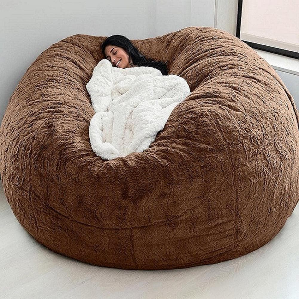 Home Sponge Bed Bean Bag Chair Cover Slipcover Double Bedroom Balcony Large Couch Round Soft Fluffy brown