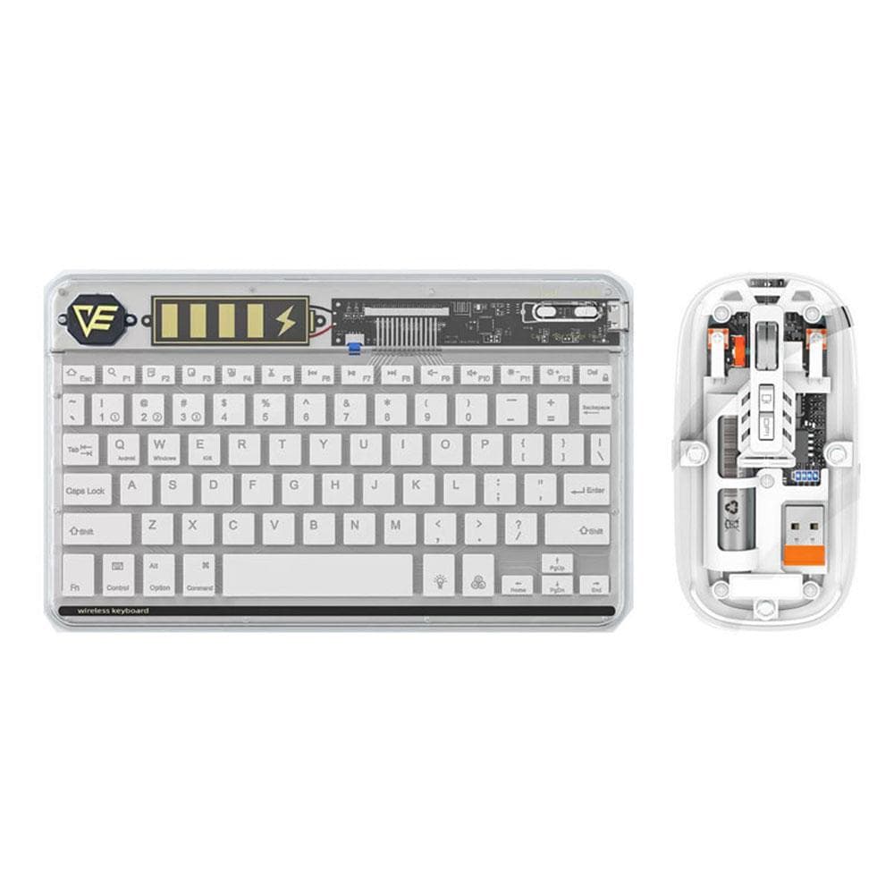 Wireless Keyboard & Mice Combo BT3.0 Connection Transparent Designs LED Colorful Backlit white