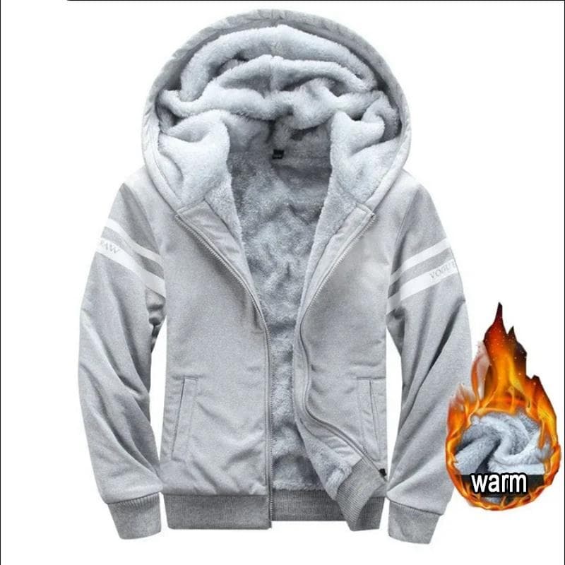 Autumn Winter Men's Warm Hooded Jacket Sweatshirt Fashion Men's Long Sleeve Zip Hooded Sweatshirt Men's Thermal Top Jacket XL gray