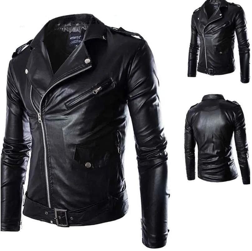 Autumn and Winter Plus Size Leather Jacket Casual Fashion Men's Leather Slim-fit Jacket European and American Motorcycle Leather Jacket Men's M black