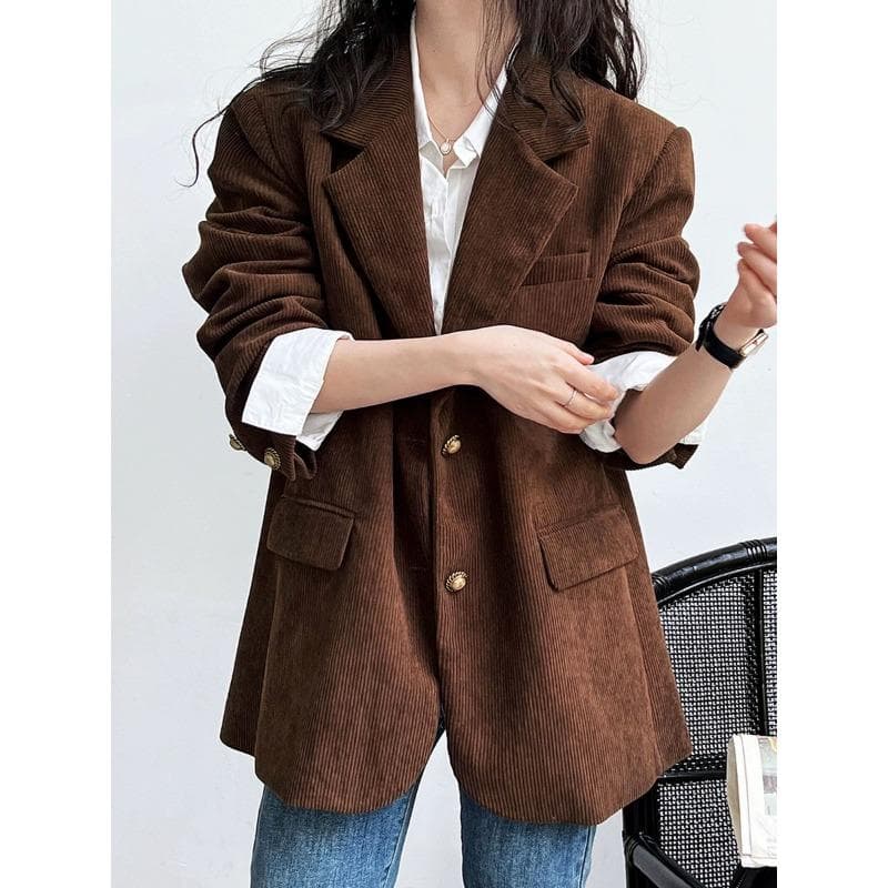 Corduroy Suit Jacket for Women's Design Niche Winter Relaxed Retro Casual Suit 2XL