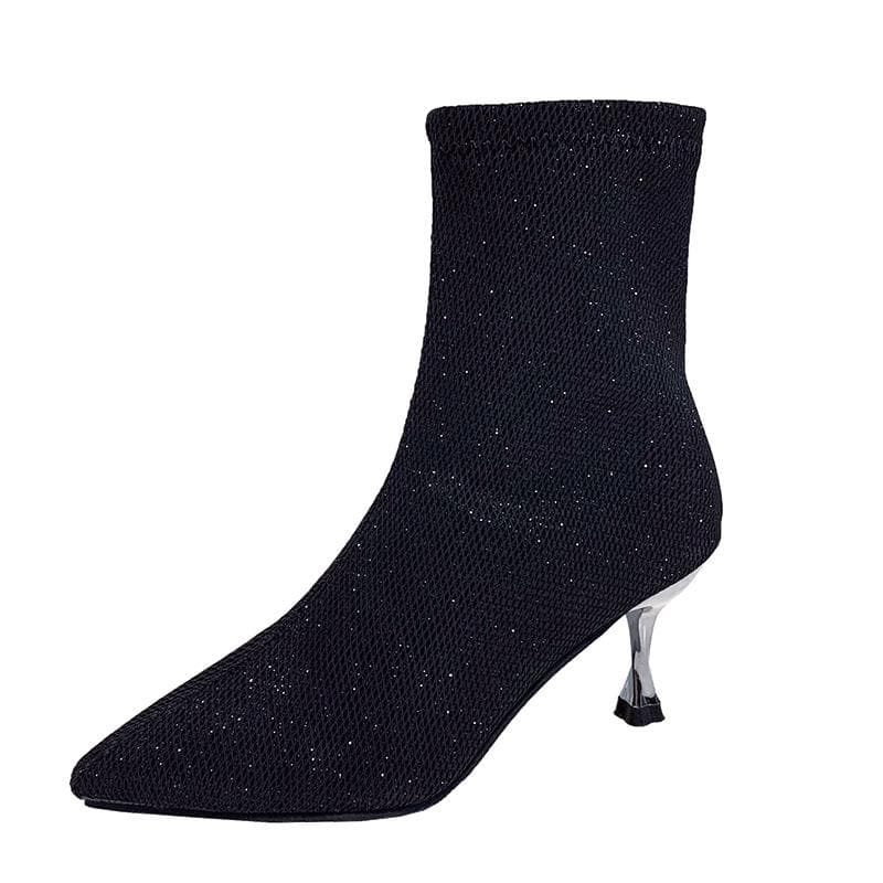 Women's Stiletto High Heel Boots Pointed Toe Stretch Fabric Ankle Boots,Solid Color Fashion Boots Plus Size,Comfortable Chic Dress Boots for Women 39 black