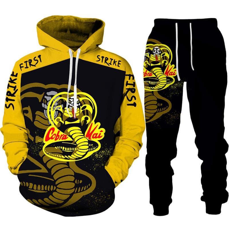 Funny Cobra Kai 3D Print Tracksuit Men's Cool Hoodie/Pants/Suit Hip Hop 2022 Fashion Long Sleeve Jogging Sportswear Athletic Set M blue