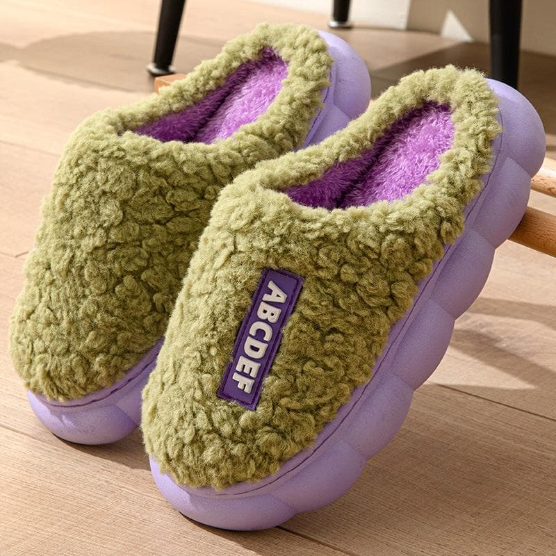 Women Slippers Winter Home Furry Slippers Color Patchwork Cotton Slippers Female Home Slippers Indoor Non-Slip Plush Slipper 36-37 purple