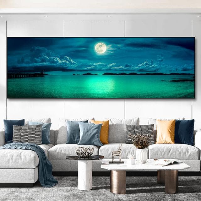 Seascape Panorama Blue Sky Cloud Canvas Painting Landscape Posters and Prints Wall Art Pictures Living Room Home Decor No Frame 50cm×100cm NoFrame